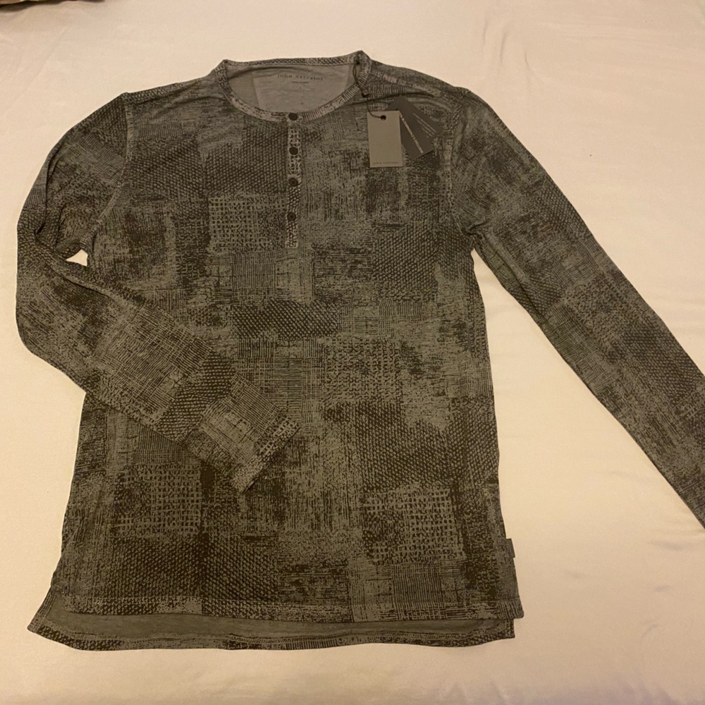 John Varvatos Grey Half Button-up Long Sleeved Shirt.
